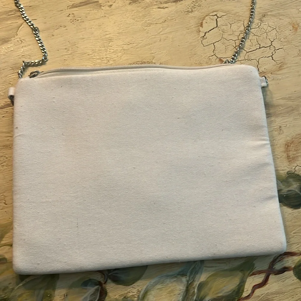 Beaded White and Bronze Floral Wristlet Clutch